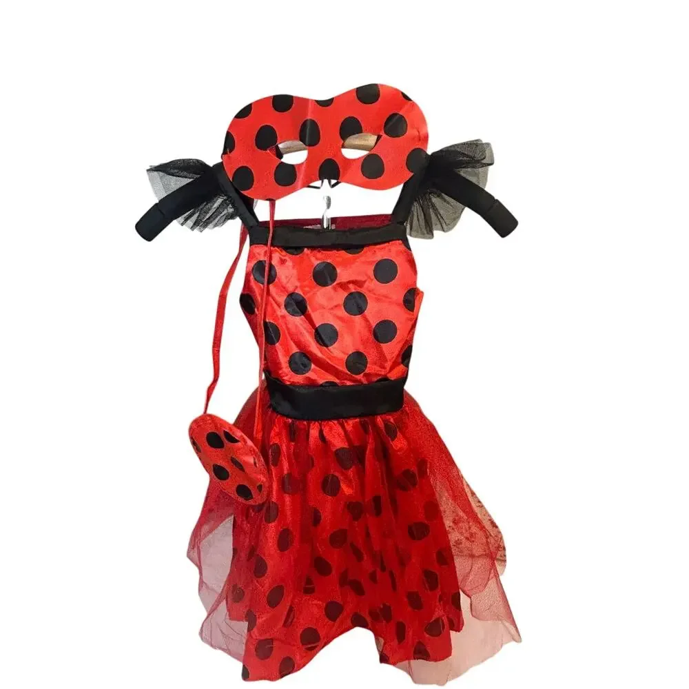 Spooktacular Creations Ladybug tutu dress sz 3T eye mask purse clip on earrings